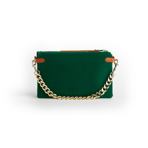 Velvet Envelope Bag with Gold Chain: Emerald