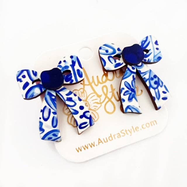 Blue & White Bow earrings