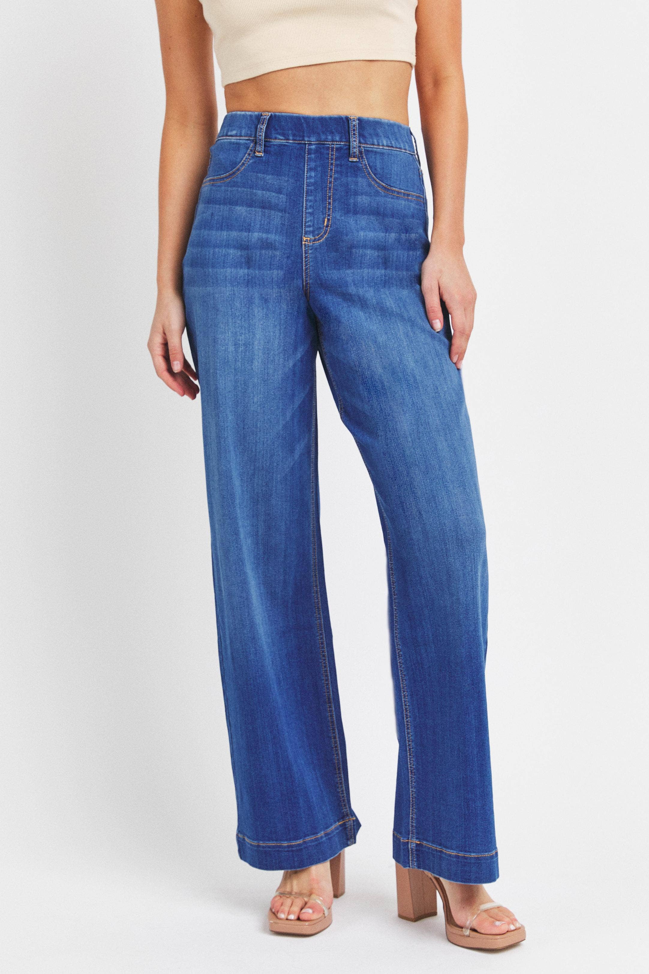 Wide Leg Pull On Jeans – Birdie Boutique