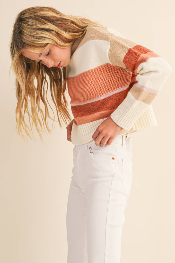 GIRLS STRIPED KNIT SWEATER