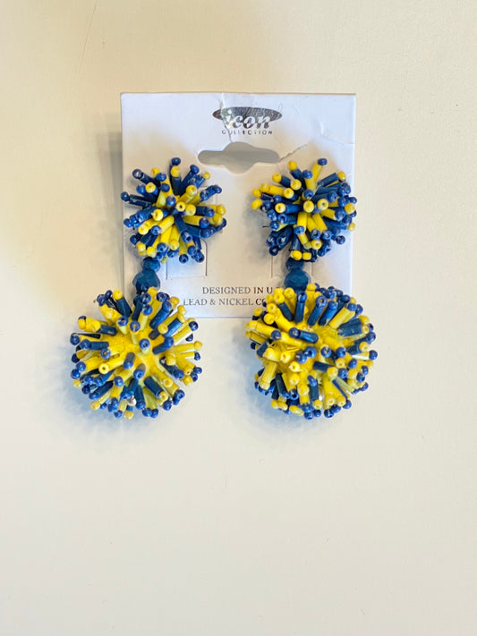 Blue and yellow Bead Ball earrings