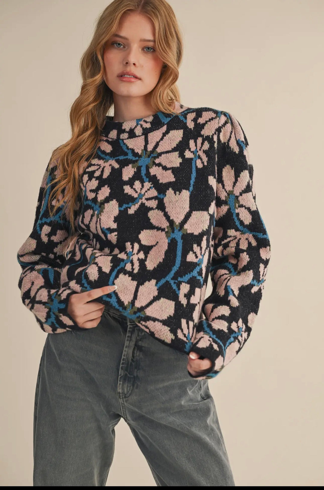 FLORAL MOCK NECK SWEATER