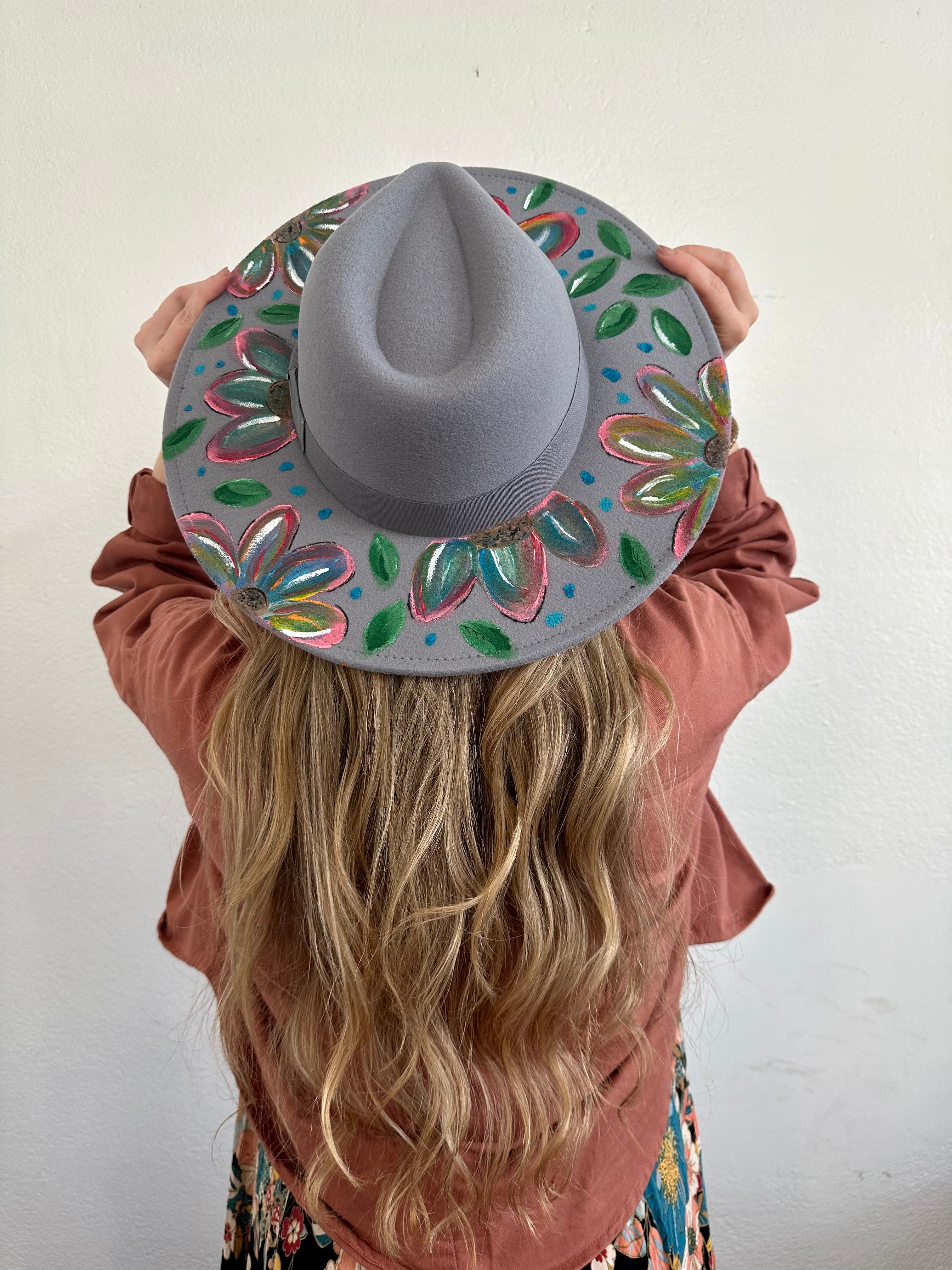 Hand made and hand painted felt hat Hand Painted Cowboy Hat - Felt – Camelia Mexican Boutique main image 2