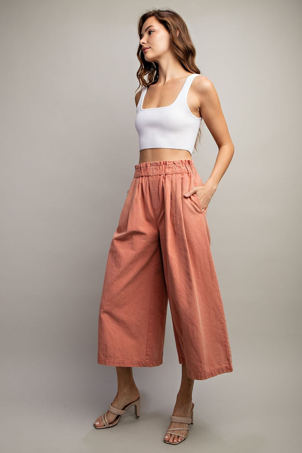 Salmon Mineral Washed Cropped Pants