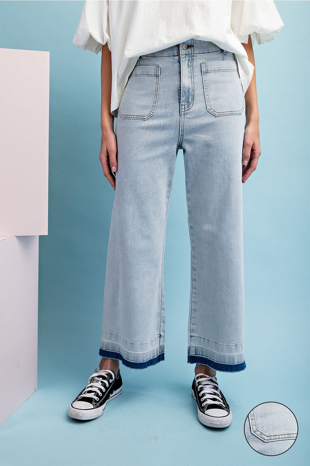 MINERAL WASHED DENIM CROPPED PANTS