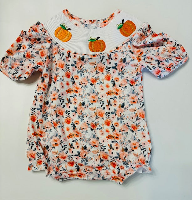 Smocked Pumpkin Embroidered Bubble