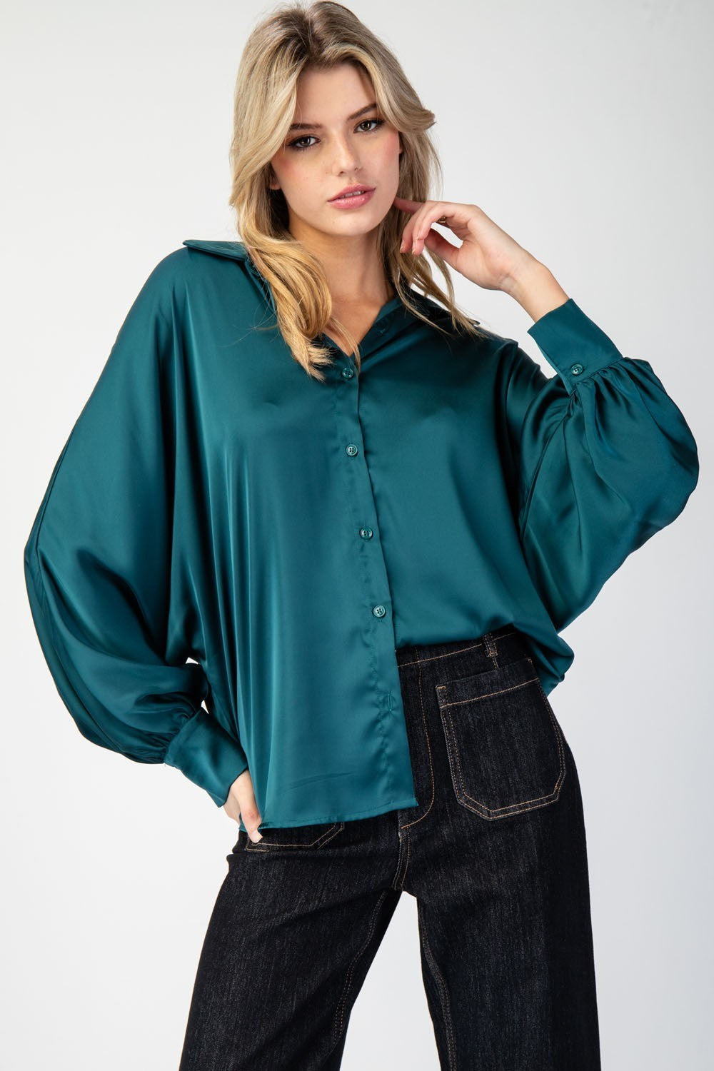 Green Satin Blouse