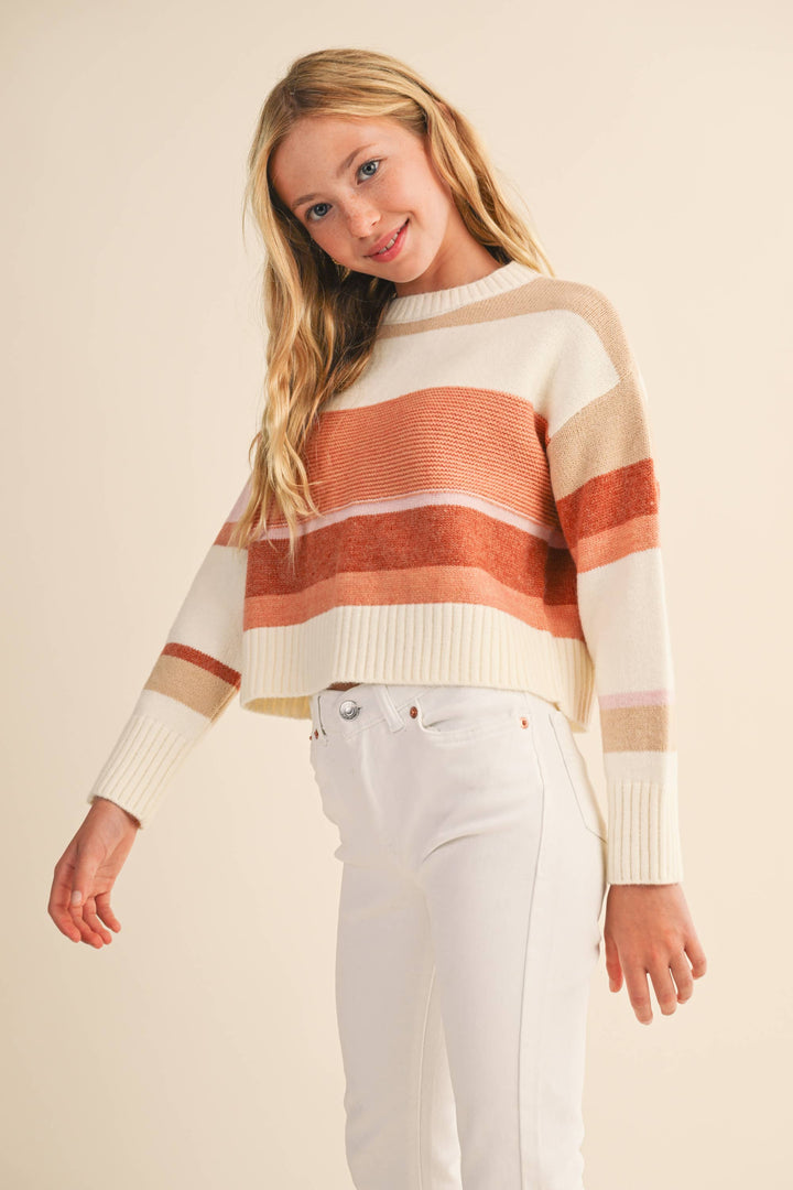 GIRLS STRIPED KNIT SWEATER