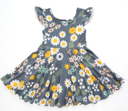 Blue Daisy Bamboo Twirl Dress Girl Dress