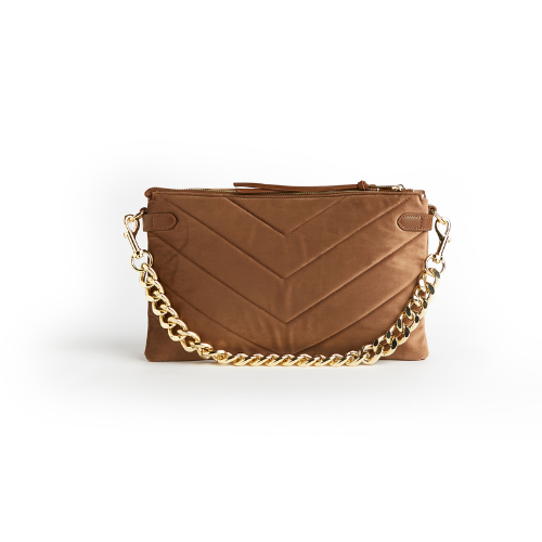 Velvet Envelope Bag with Gold Chain: Taupe