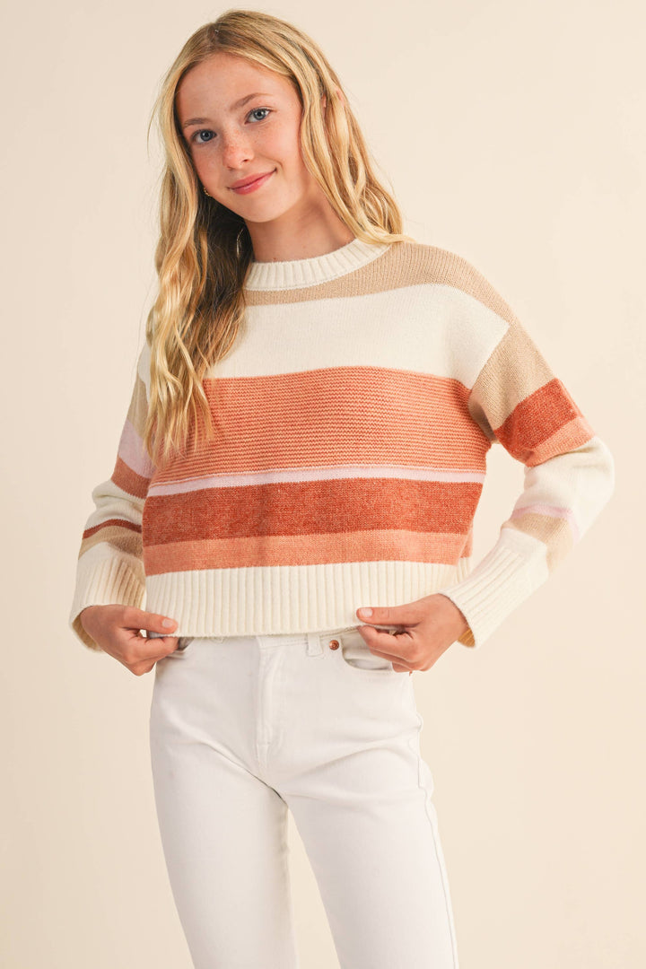 GIRLS STRIPED KNIT SWEATER