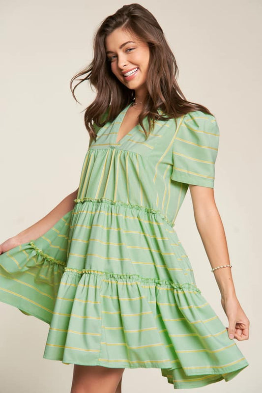 Green Dress with Yellow Stripes