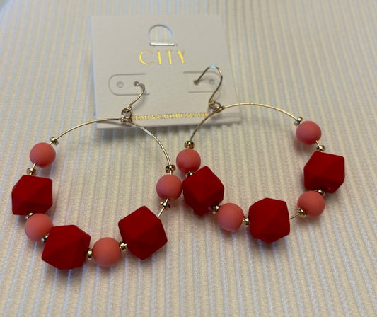 Red Color Coated Bead Earrings