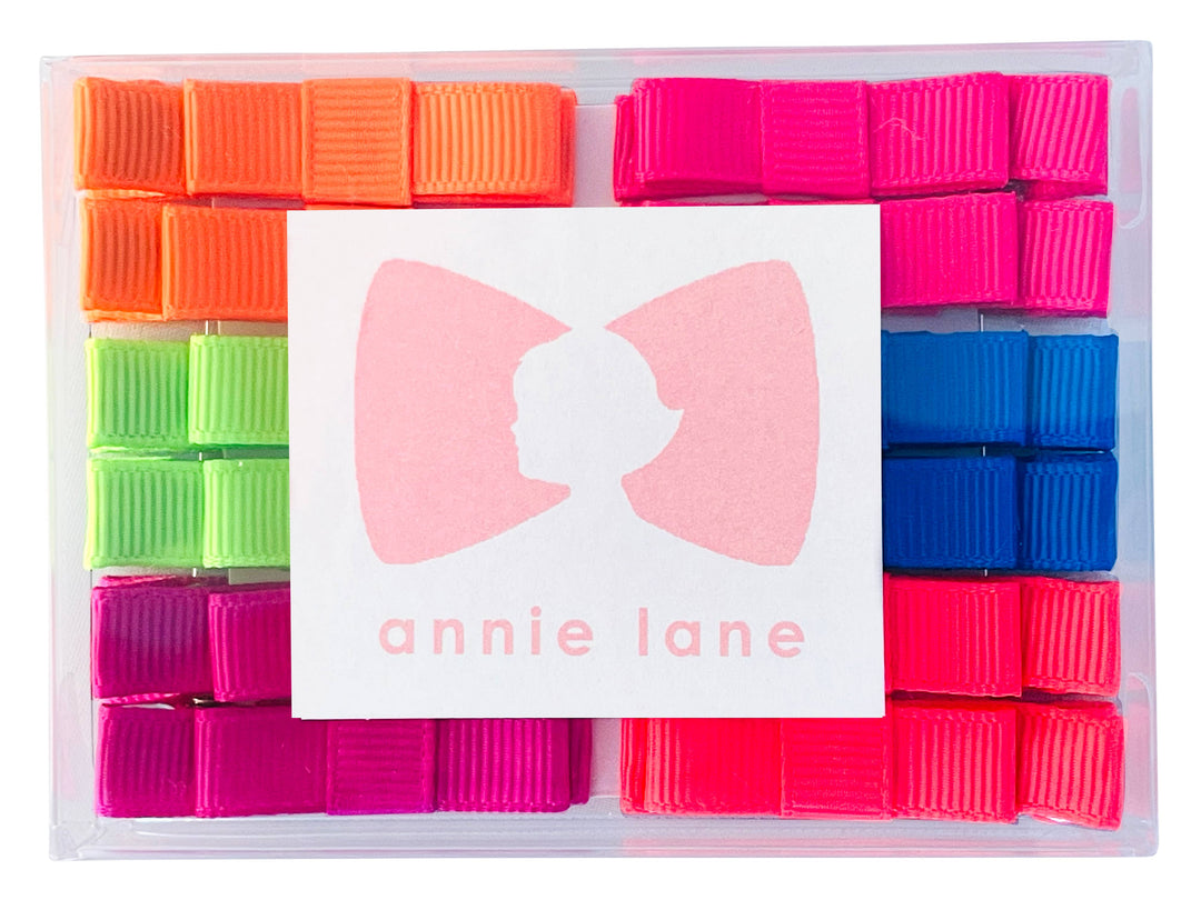 Box of 12 hair bows pairs - neon