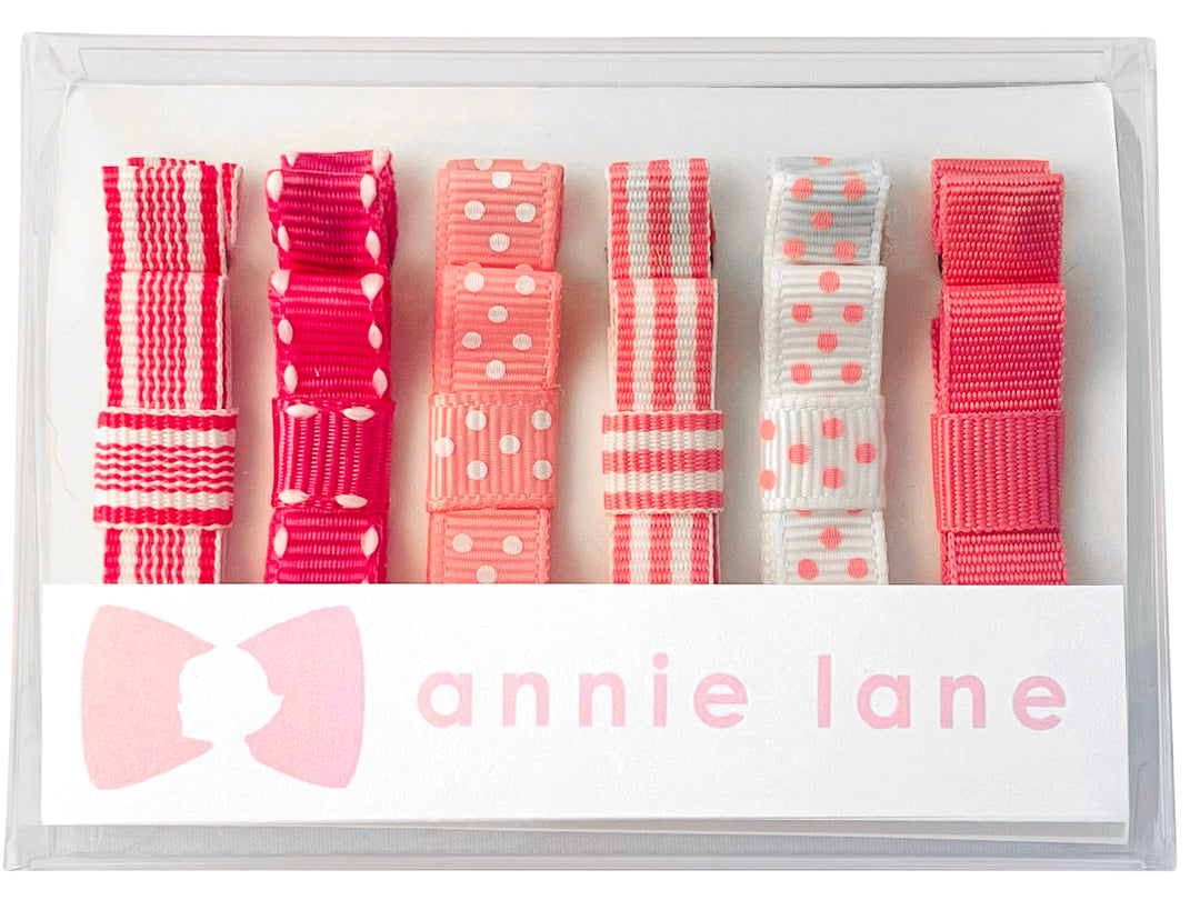Box of 6 hair bows - pink & white