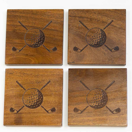 Golf Etched Wood Coasters   Natural   4x4