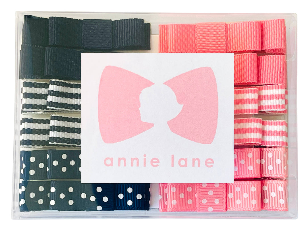 Box of 12 hair bows pairs - pink & navy