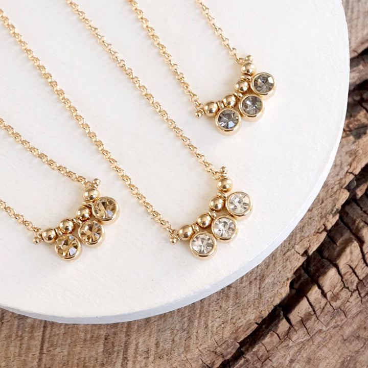 Dainty Crystal Bezel Necklace with Golden Ball Beads