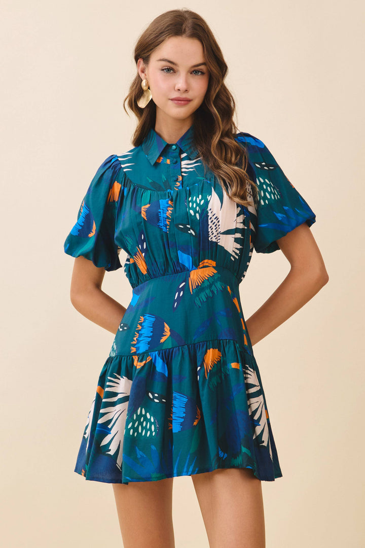 Abstract Print Mini Shirt Dress