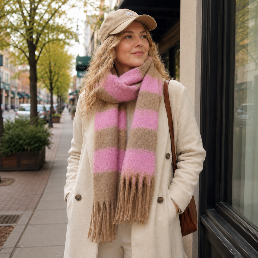 Ellison+Young Cozy Brushed Stripe Oversized Scarf, Bold Color Block