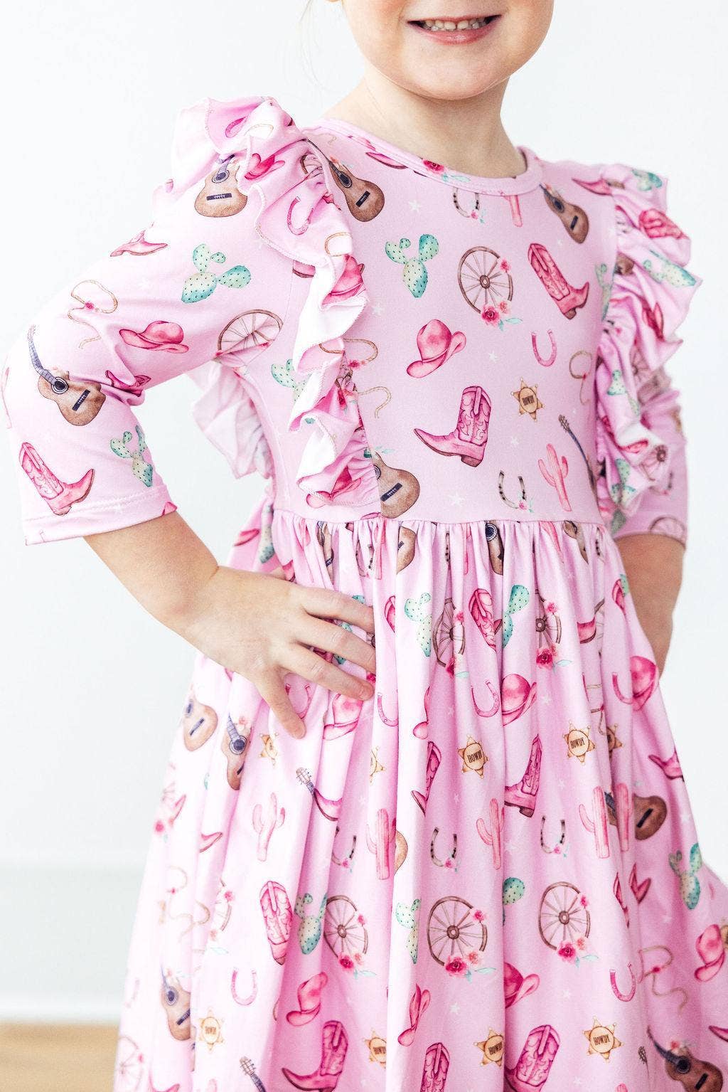 3/4 Sleeve Ruffle Twirl Dress