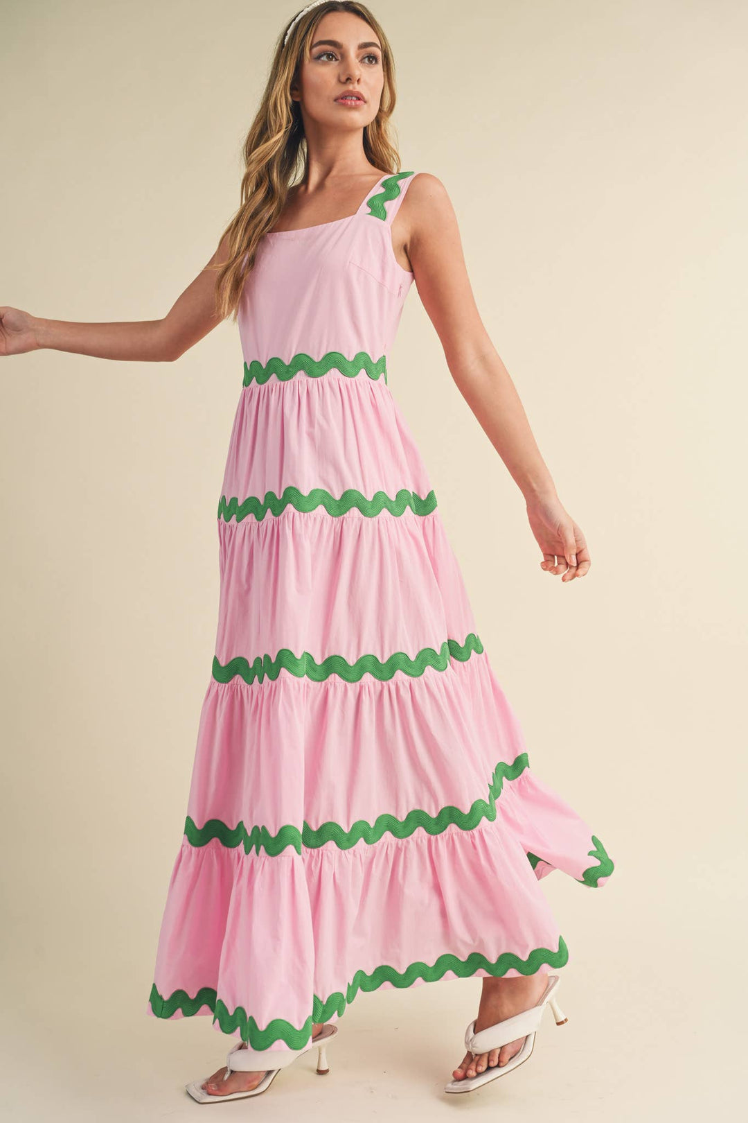 TIERED PINK/GREEN DRESS