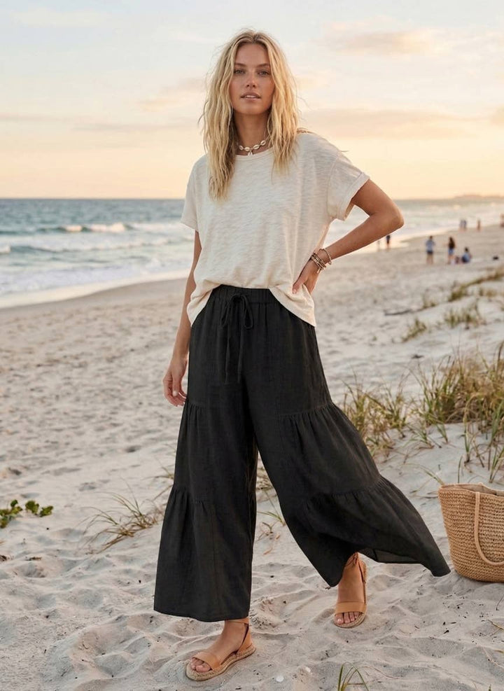 Linen Blend Tiered Pants