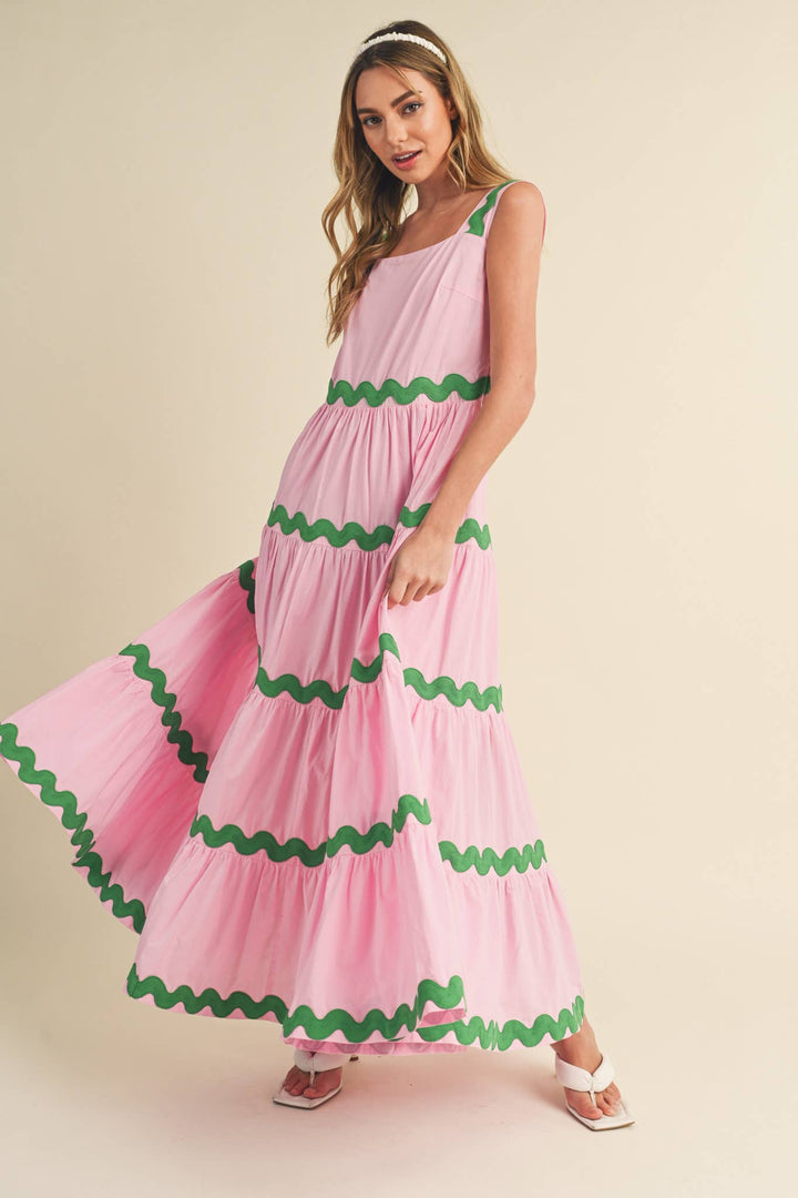 TIERED PINK/GREEN DRESS