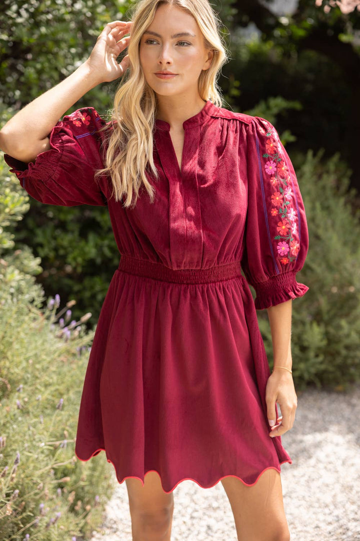 Smock Waist Floral Embroidered Dress