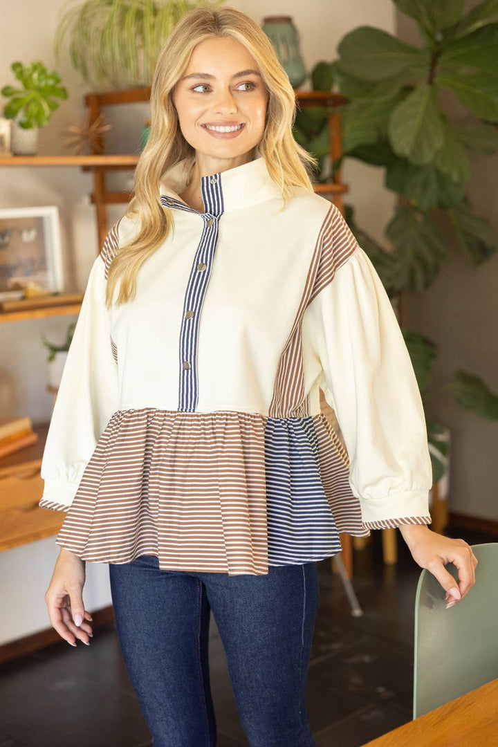 Half Snap Peplum Sweatshirt