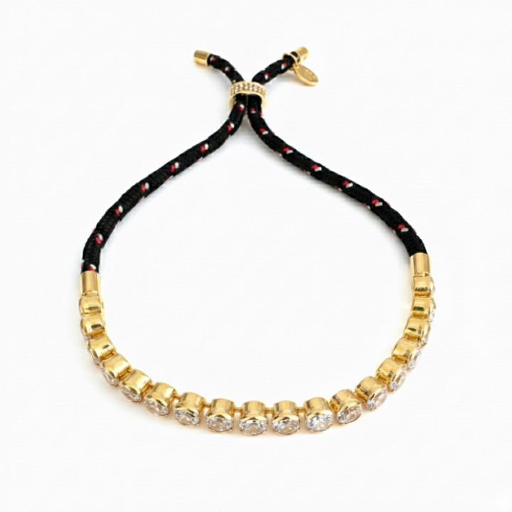 Adjustable Rope Tennis Bracelet With CZ Bezel Stones