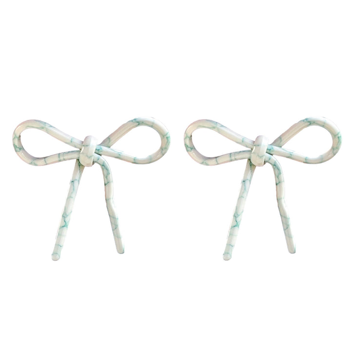 Aqua and Cream Bow Earrings