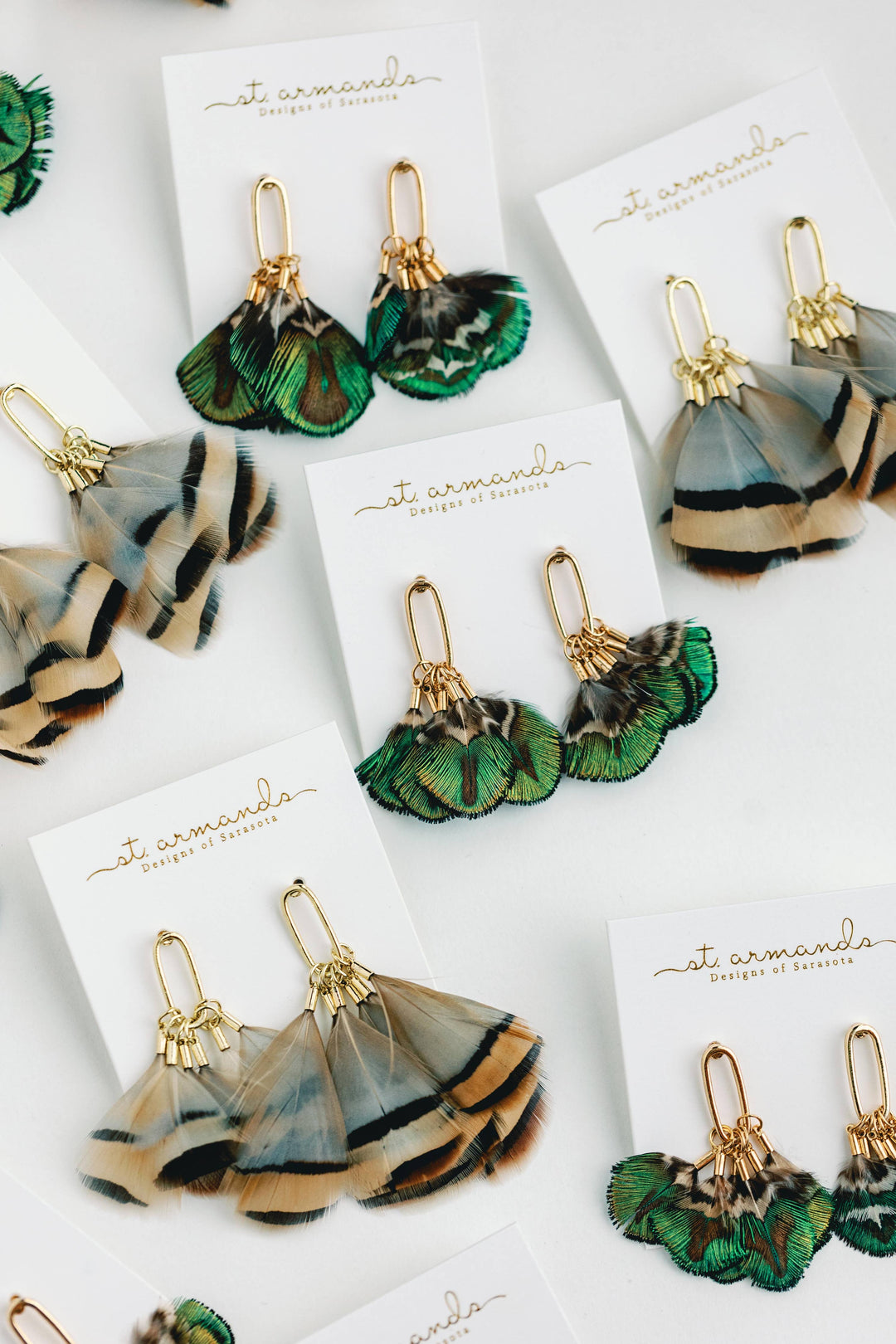 Brown Striped Feather Earrings