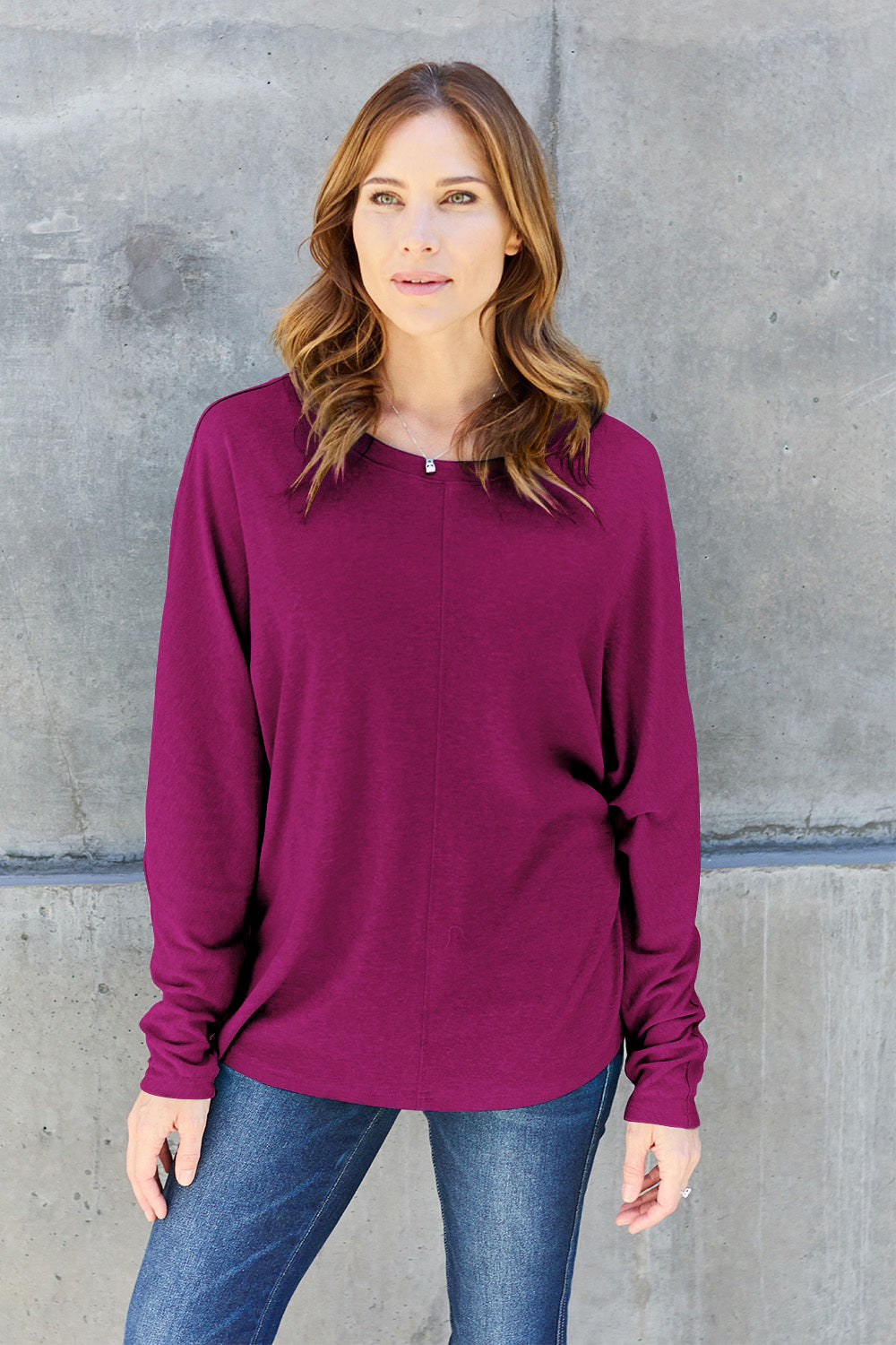 Double Take Full Size Round Neck Long Sleeve T-Shirt (Online Only)