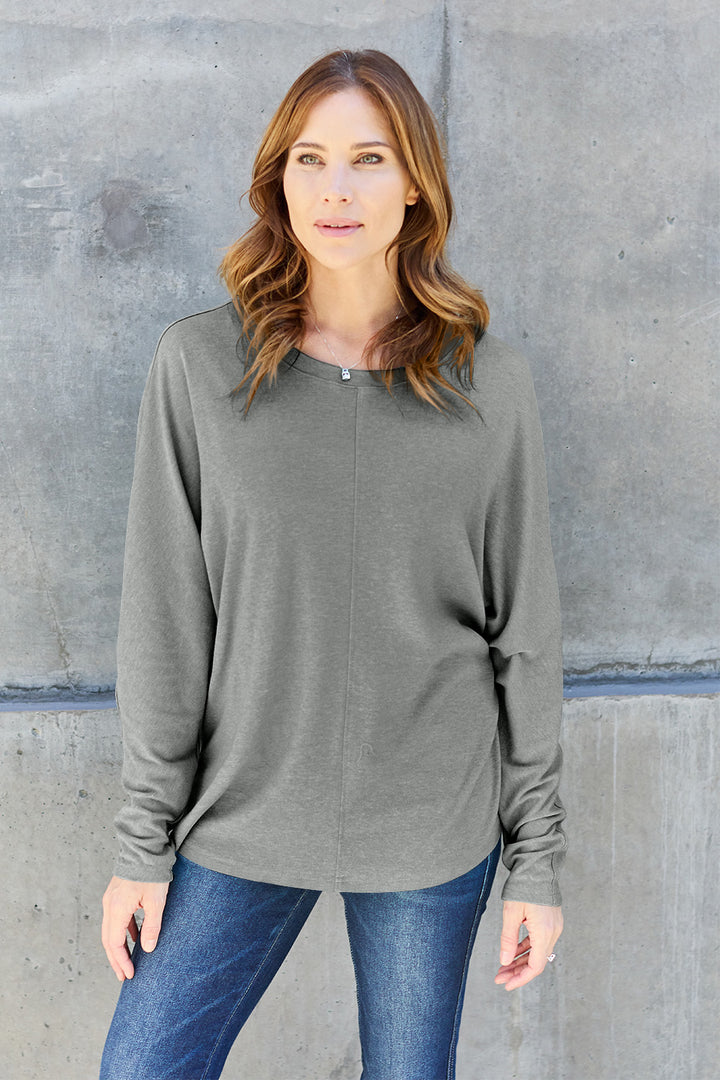 Double Take Full Size Round Neck Long Sleeve T-Shirt (Online Only)