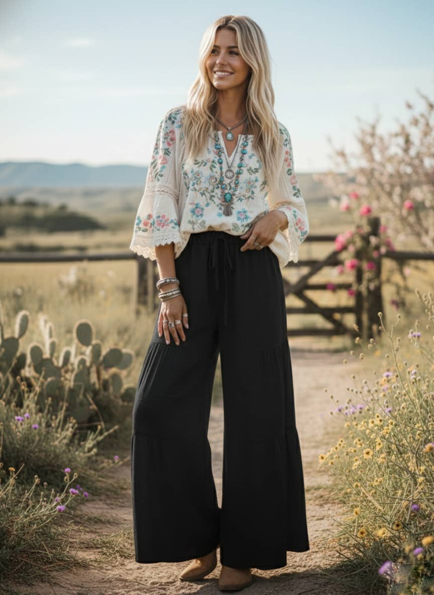 Linen Blend Tiered Pants