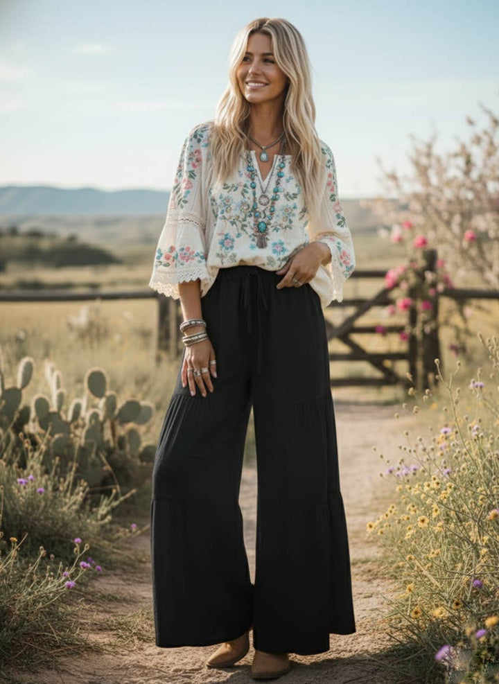 Linen Blend Tiered Pants