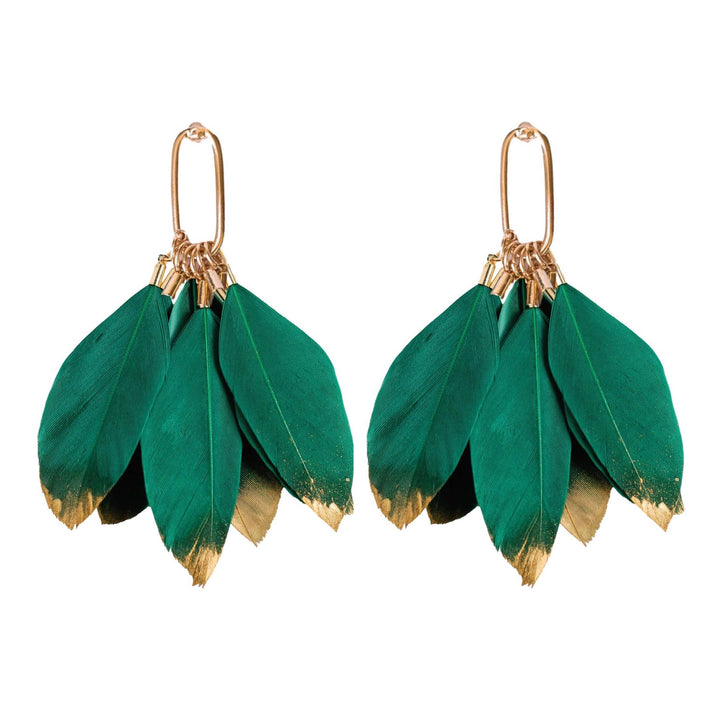 Emerald/Gold Feather Earrings
