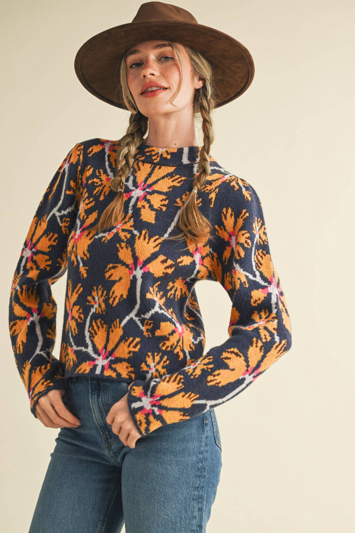 FLORAL MOCK NECK SWEATER