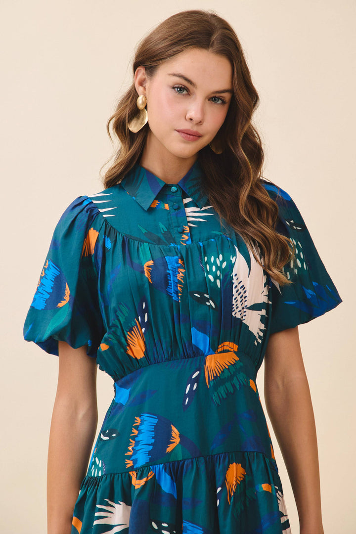 Abstract Print Mini Shirt Dress