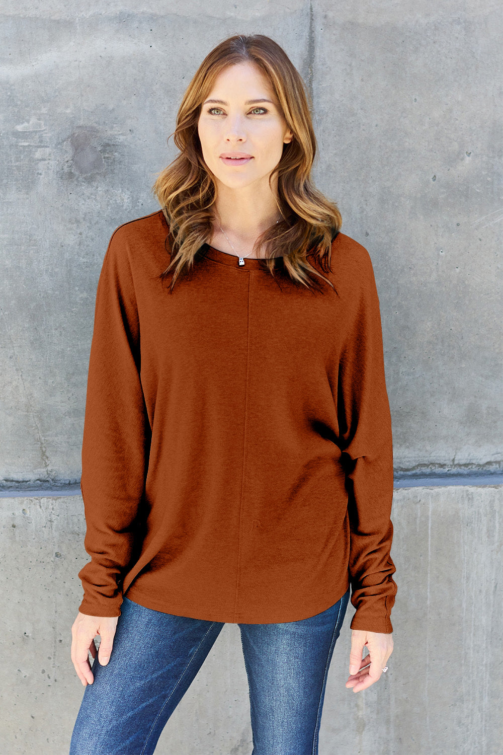 Double Take Full Size Round Neck Long Sleeve T-Shirt (Online Only)