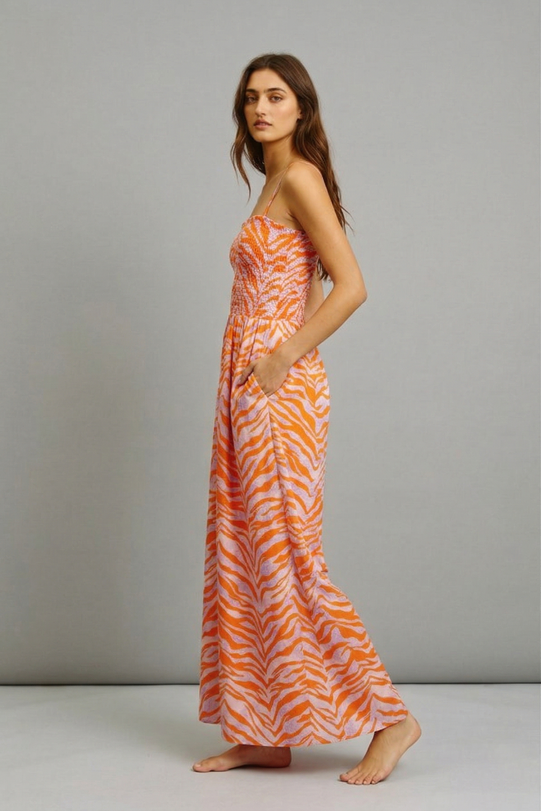 Wide Legs Smocked Floral Print Jumpsuit