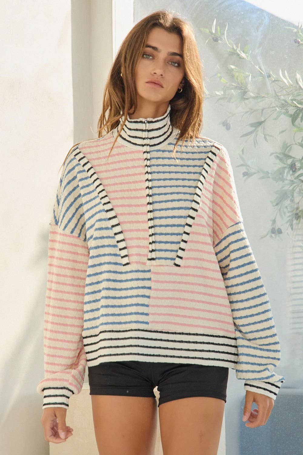 Half Zip Striped Top