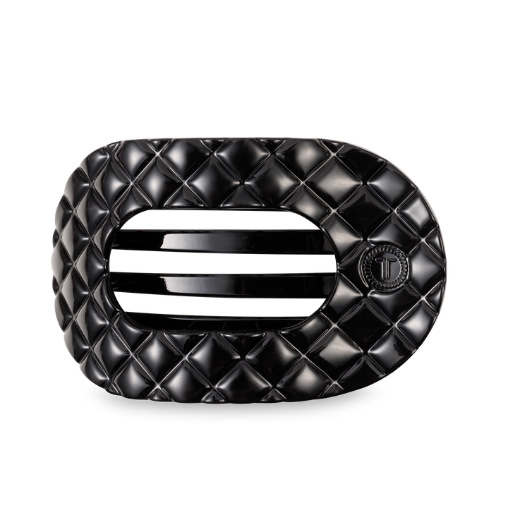 Flat Round Hair Clip | Large | Jet Black Quilted