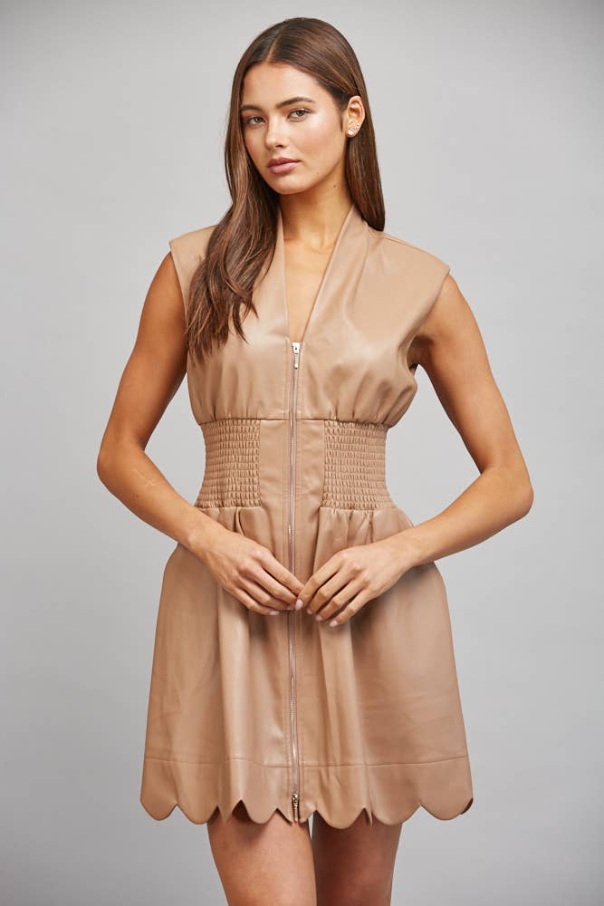 FAUX LEATHER  ZIP FRONT DRESS