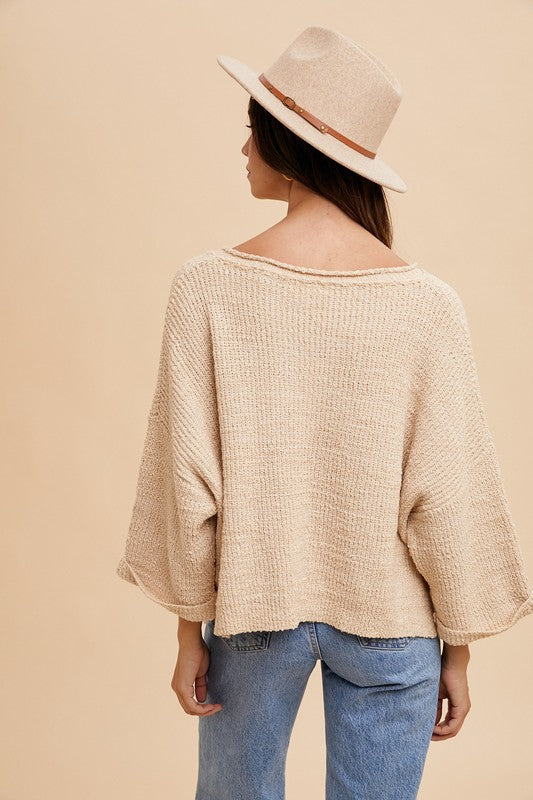 3/4 Sleeve V-neck Sweater