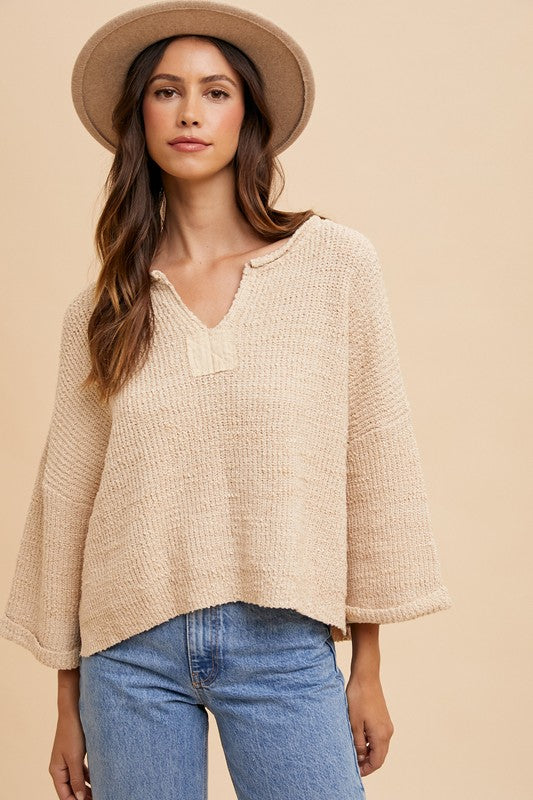 3/4 Sleeve V-neck Sweater