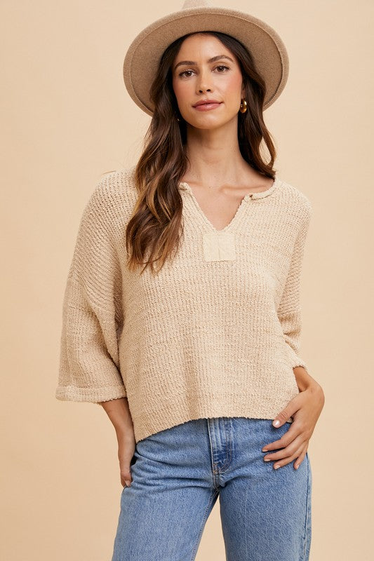 3/4 Sleeve V-neck Sweater