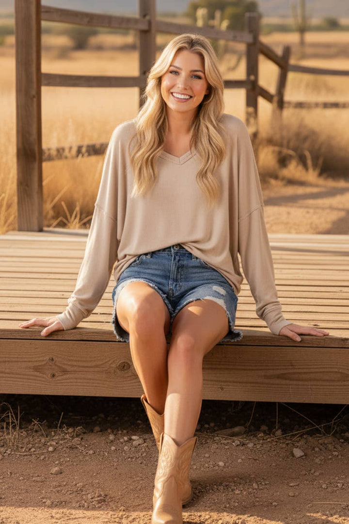 TWIST BACK RIBBED LONG SLEEVE TOP