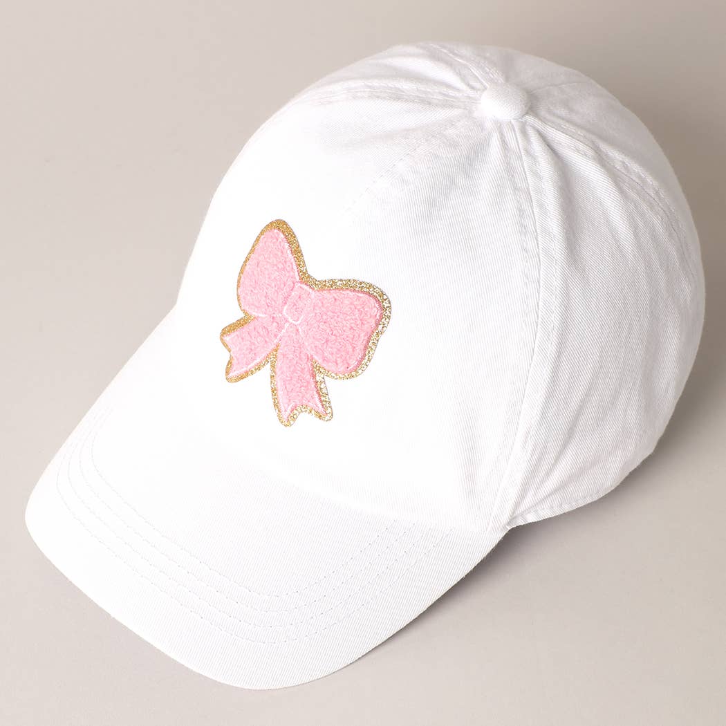 Fuzzy Pink Bow Patch Cotton Baseball Cap